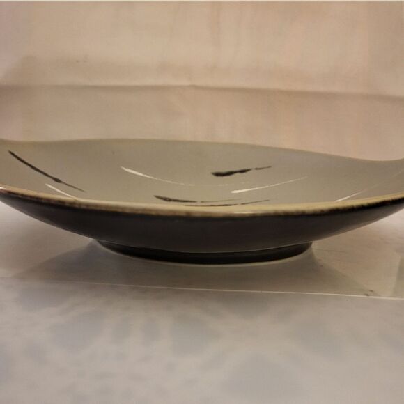 Vintage Mint MCM '60s Matte Gray w/ Random Stripes Oval Bowl Made in Austria - Picture 2 of 7